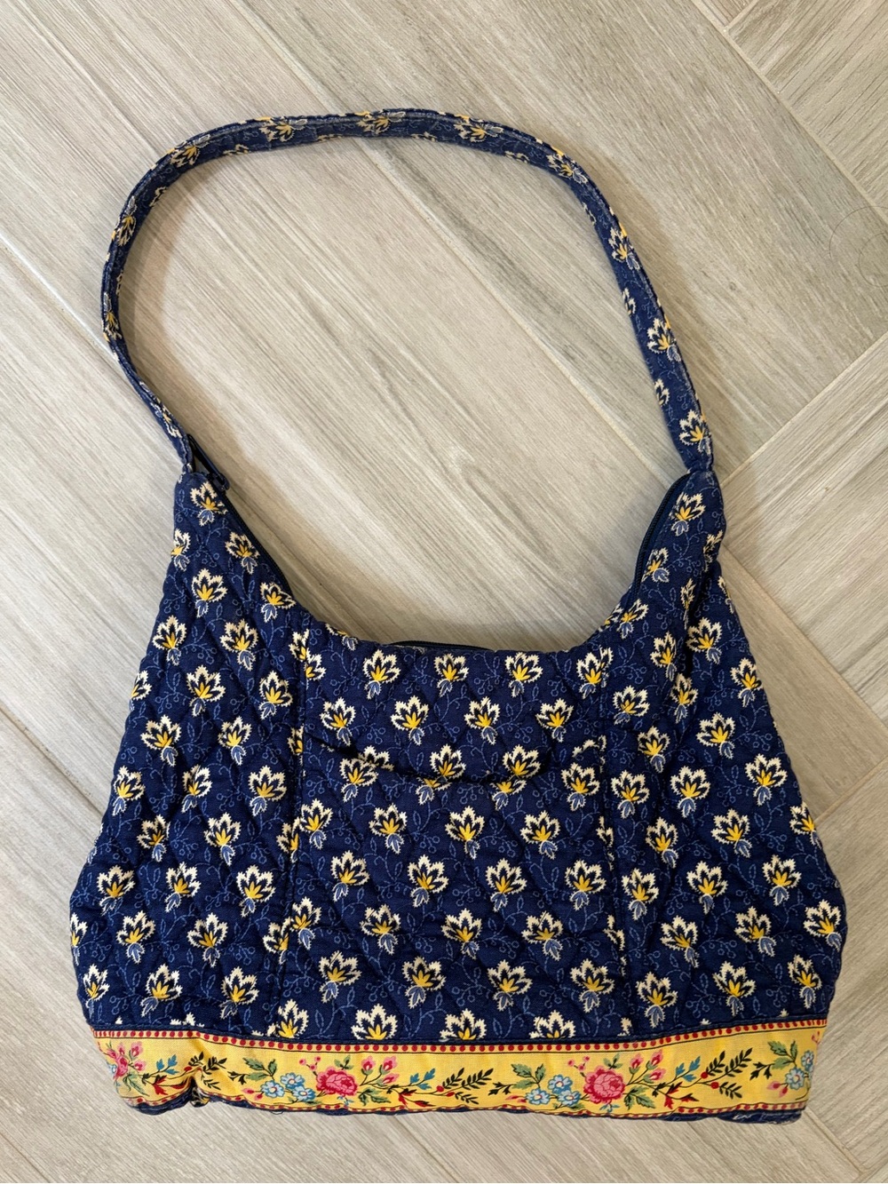 Vera Bradley Maison Blue Hobo Bag Quilted Navy and Yellow Floral